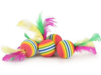 Rainbow Cat Ball with Feathers