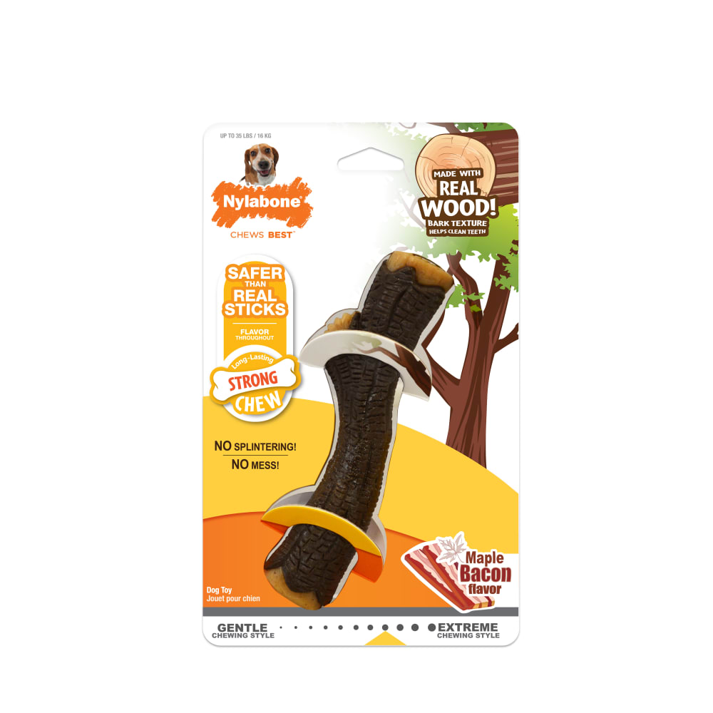 Nylabone Strong Chew Real Wood Dog Stick Maple Bacon - Souper or Wolf