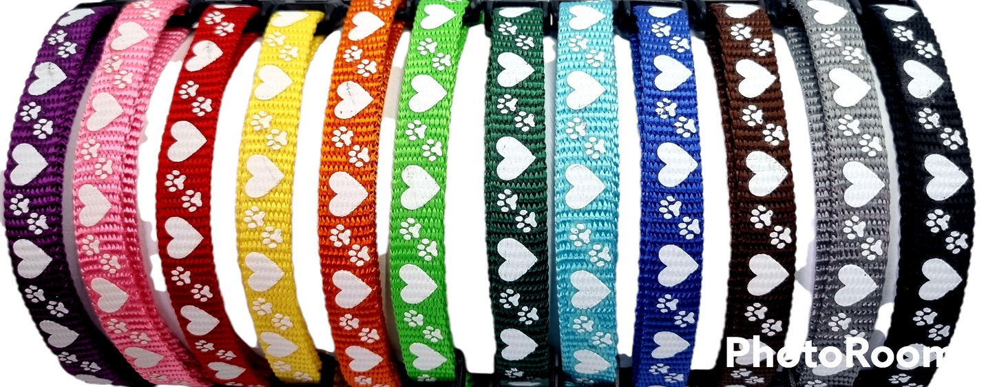 Puppy ID Collars & Optional Leads - Hearts & Paw Print